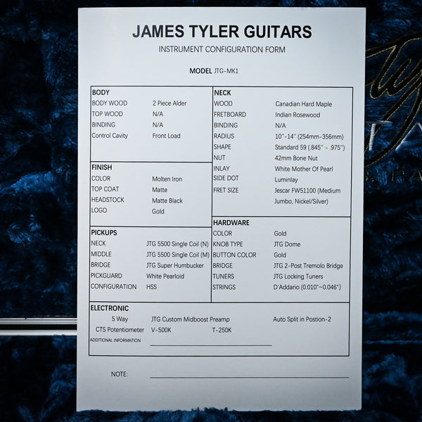 James Tyler JTG-MK1 Electric Guitar- Molten Iron 2025 (MK125000362)
