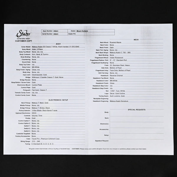 Suhr Mateus Asato Signature Series Classic T w/ Premium Softshell Case- MA White 2026 (85843)