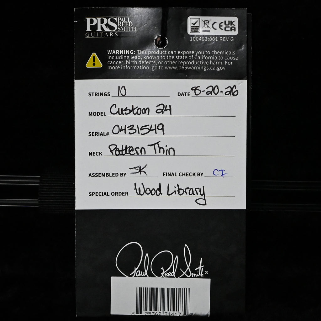 PRS Custom 24 Wood Library w/ Brazilian Rosewood, & DMO Pickups- Yellow Tiger 2026 (0431549)
