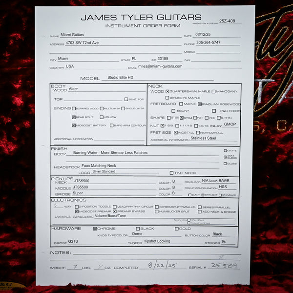 James Tyler Studio Elite HD w/ Brazilian Rosewood- Burning Water 2025 (25509)
