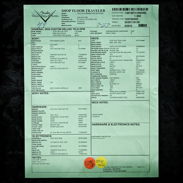 Fender Custom Shop Limited Edition Custom Deluxe Telecaster NOS- Deep Purple Metallic 2025 (CZ587157)