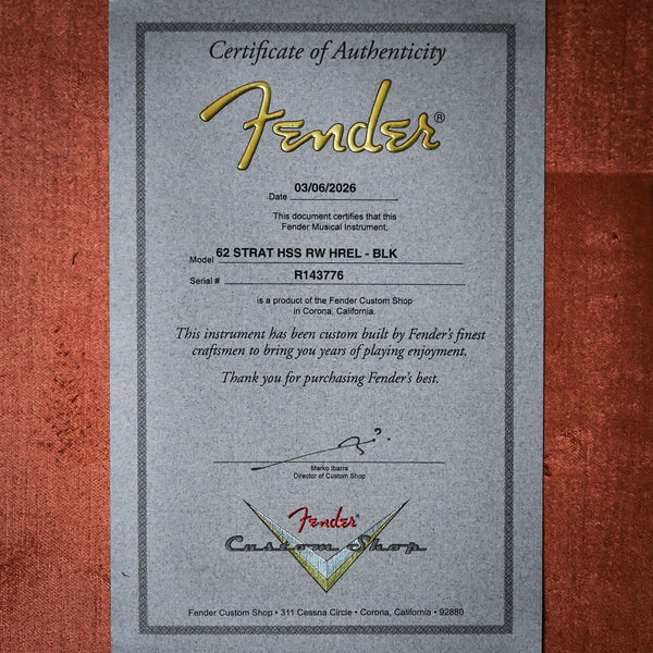 Fender Custom Shop '62 Stratocaster HSS Heavy Relic- Black 2026 (R143776)