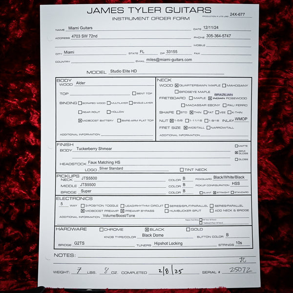 James Tyler Studio Elite HD w/ Brazilian Rosewood- Tuckerberry Shmear 2025 (25072)