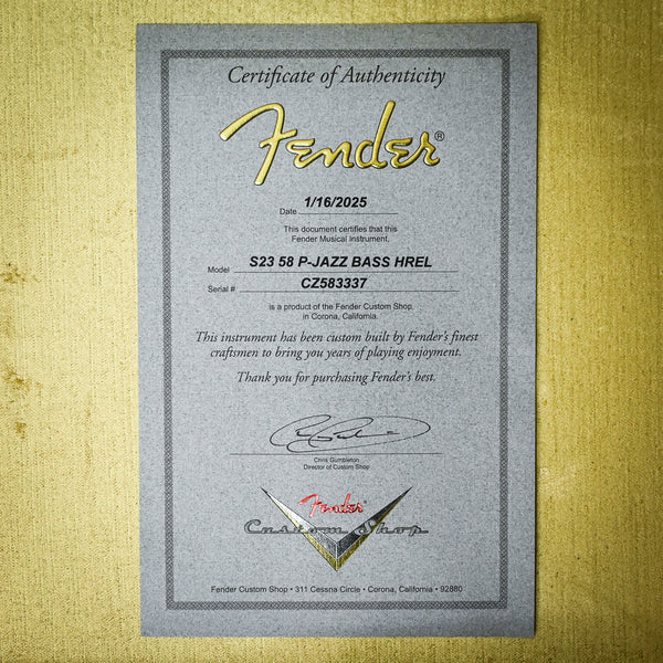 Fender Custom Shop '58 P-Jazz Bass Heavy Relic- Chocolate 3-Color Sunburst 2025 (CZ583337)