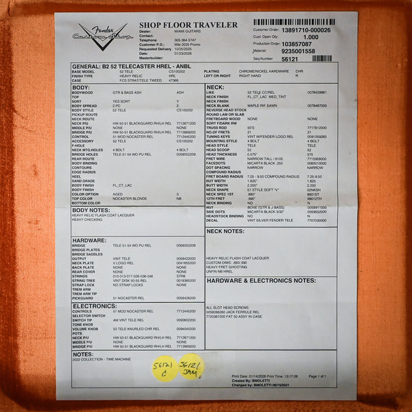 Fender Custom Shop '52 Telecaster Heavy Relic- Aged Nocaster Blonde 2026 (R149689)