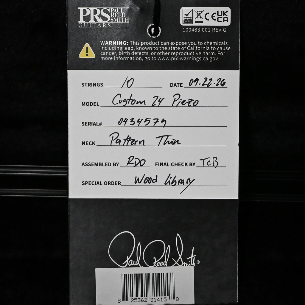 PRS Custom 24 Piezo Wood Library w/ 10-Top & Brazilian Rosewood- Bonnie Pink (Natural Back) 2026 (0434579)
