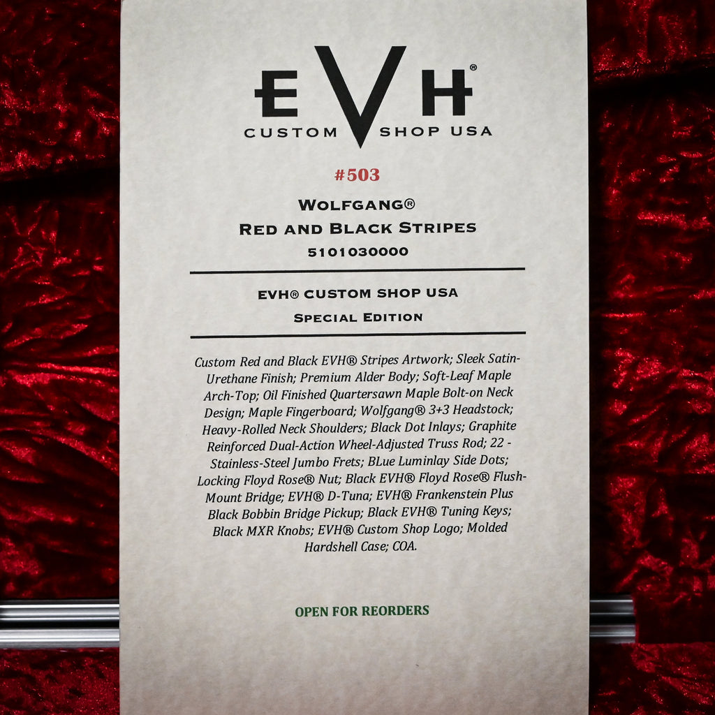 EVH Custom Shop USA Special Edition Wolfgang- Red and Black Stripes Showpiece (WG17124A)
