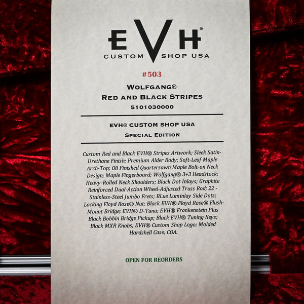 EVH Custom Shop USA Special Edition Wolfgang- Red and Black Stripes (WG17124A) Fender Showcase Event 2026
