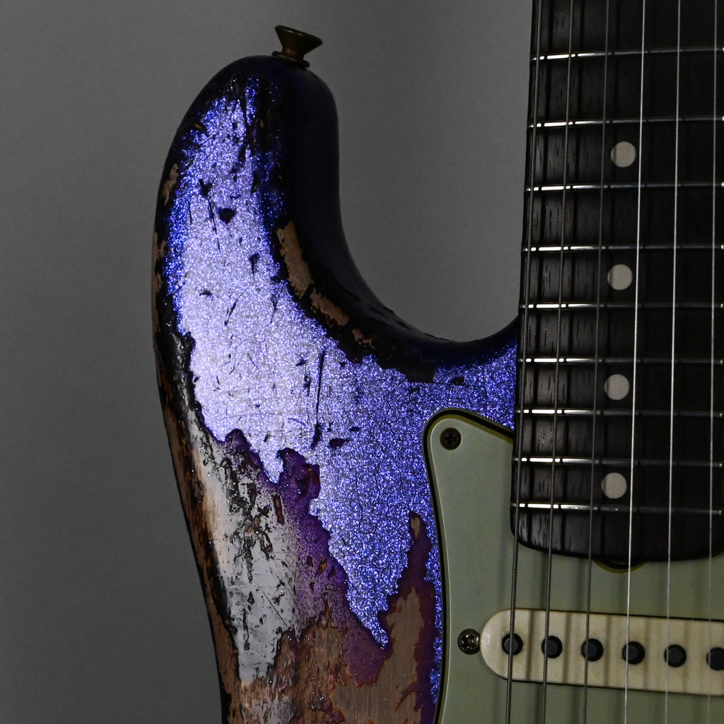 Fender Custom Shop Masterbuilt Dennis Galuszka 1962 Stratocaster w/ Brazilian Rosewood Fingerboard, Super Heavy Relic- Purple Sparkle/3 Color Sunburst 2026 (R132328)