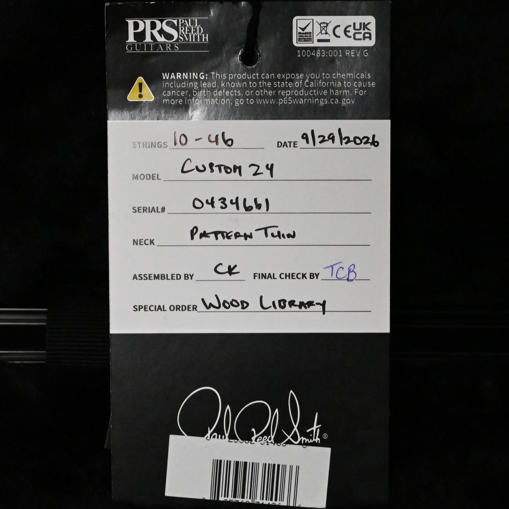 PRS Custom 24 Wood Library w/ 10-Top, Brazilian Rosewood, & DMO Pickups- Charcoal Cherry Burst 2026 (0434661)