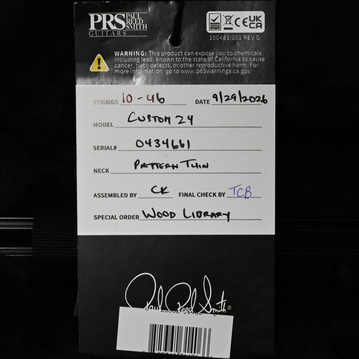 PRS Custom 24 Wood Library w/ 10-Top, Brazilian Rosewood, & DMO Pickups- Charcoal Cherry Burst 2026 (0434661)