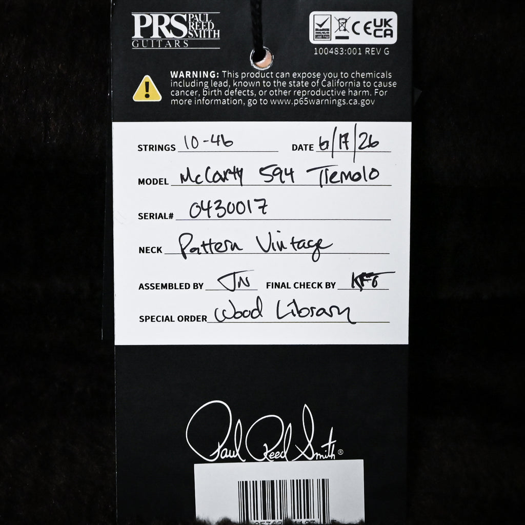 PRS Wood Library McCarty Tremolo w/ 10 Top- Charcoal (Natural Back) 2026 (0430017)