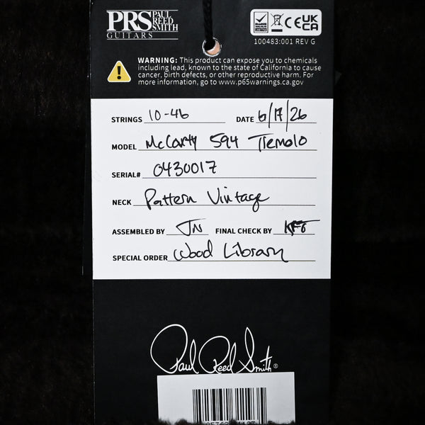 PRS Wood Library McCarty Tremolo w/ 10 Top- Charcoal (Natural Back) 2026 (0430017)
