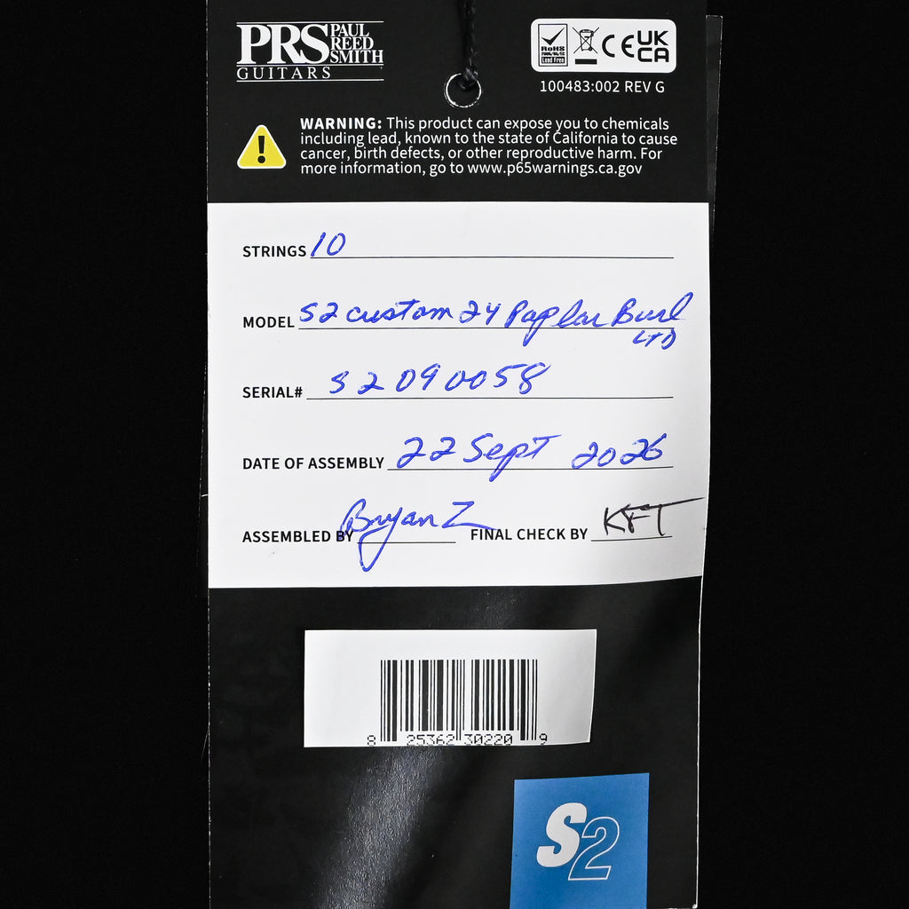 PRS Wood Library Select Limited S2 Custom 24 Poplar Burl- Charcoal Burst 2026 (S2090058)