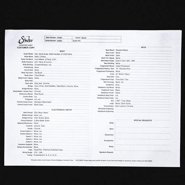 Suhr Oso Short Scale Electric Guitar- Tea Burst 2026 (91821)