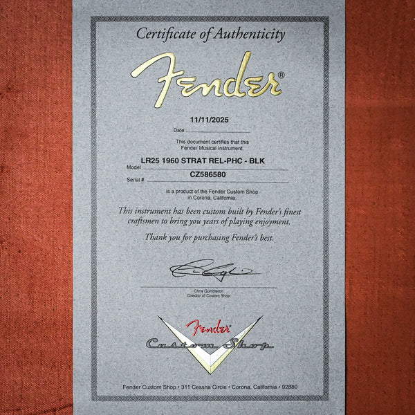 Fender Custom Shop Limited Edition 1960 Stratocaster Relic- Black 2025 (CZ586580) Used – Excellent
