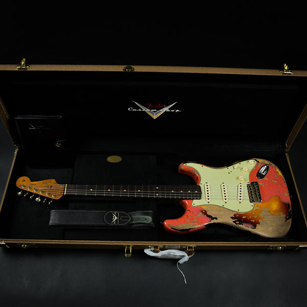 Fender Custom Shop Limited Edition 60/63 Stratocaster Super Heavy Relic Faded Aged Fiesta Red over 3-Tone Sunburst 2023 (CZ571392)