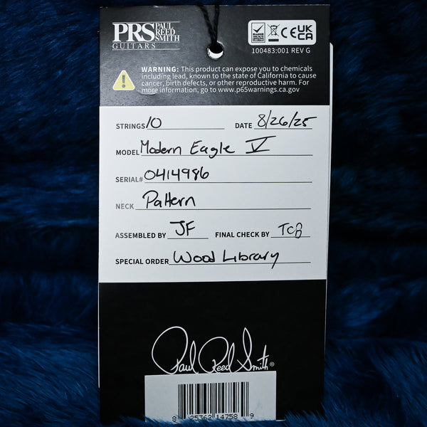 PRS Modern Eagle V Wood Library w/ 10-Top & Brazilian Rosewood Fingerboard Electric Guitar- Lake Blue 2025 (0414986)