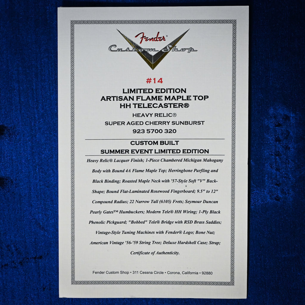 Fender Custom Shop Limited Edition Artisan Flame Maple Top Telecaster, Heavy Relic- Super Aged Cherry Sunburst 2026 (CZ591418) Summer Event Special Run