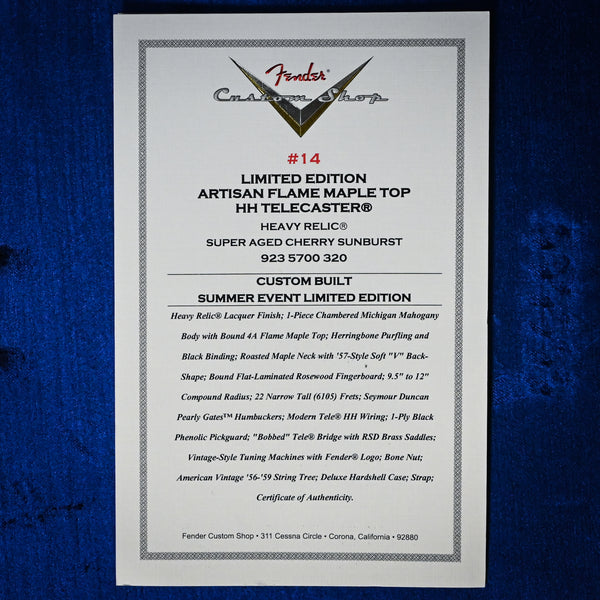 Fender Custom Shop Limited Edition Artisan Flame Maple Top Telecaster, Heavy Relic- Super Aged Cherry Sunburst 2026 (CZ591418) Summer Event Special Run