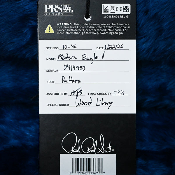 PRS Modern Eagle V Wood Library w/ 10-Top & Brazilian Rosewood Fingerboard Electric Guitar- Blue Fade w/ Blue Burst 2025 (0414983)