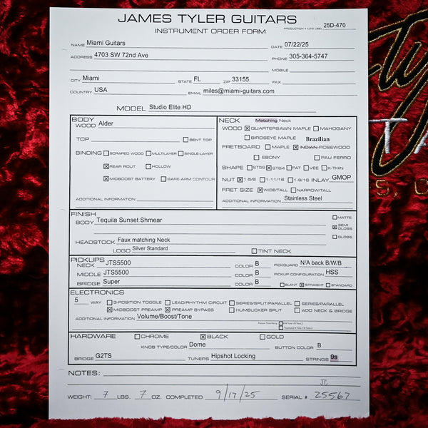 James Tyler Studio Elite HD w/ Brazilian Rosewood- Tequila Sunset Shmear 2025 (25567)