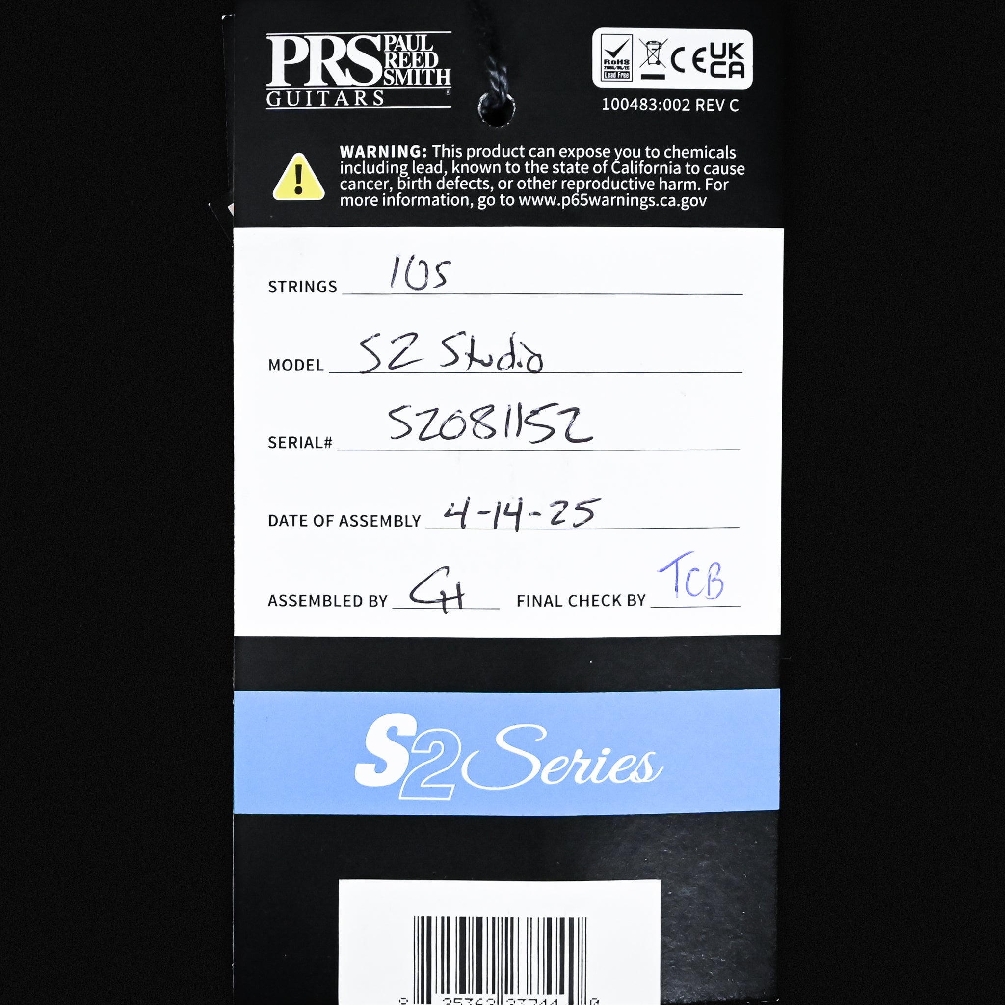 PRS S2 Studio Electric Guitar- Black Amber 2025 (S2081152)