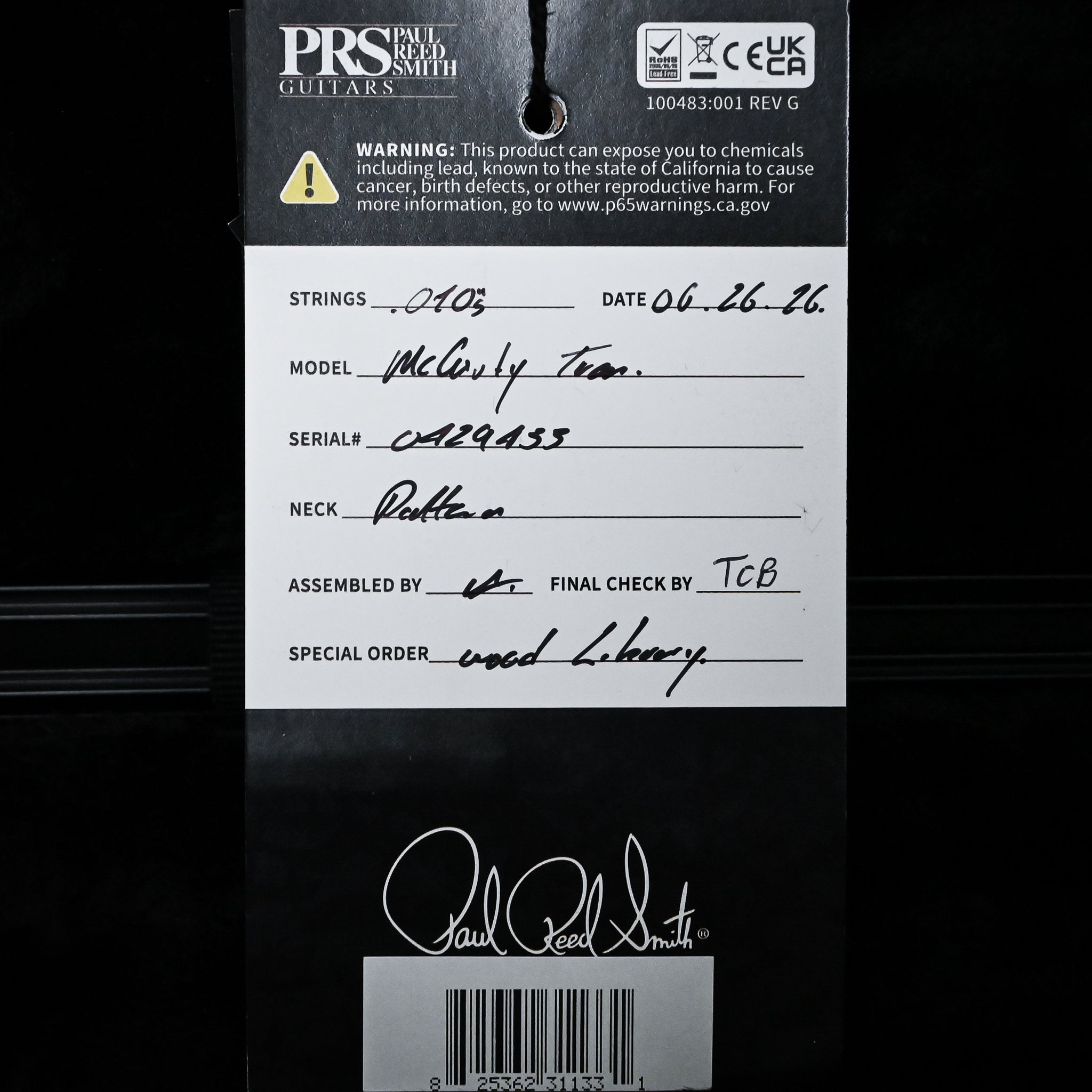 PRS Wood Library McCarty Tremolo w/ 10-Top & "408" Switching- Red Tiger (Natural Back)- Stained Neck 2026 (0429455)