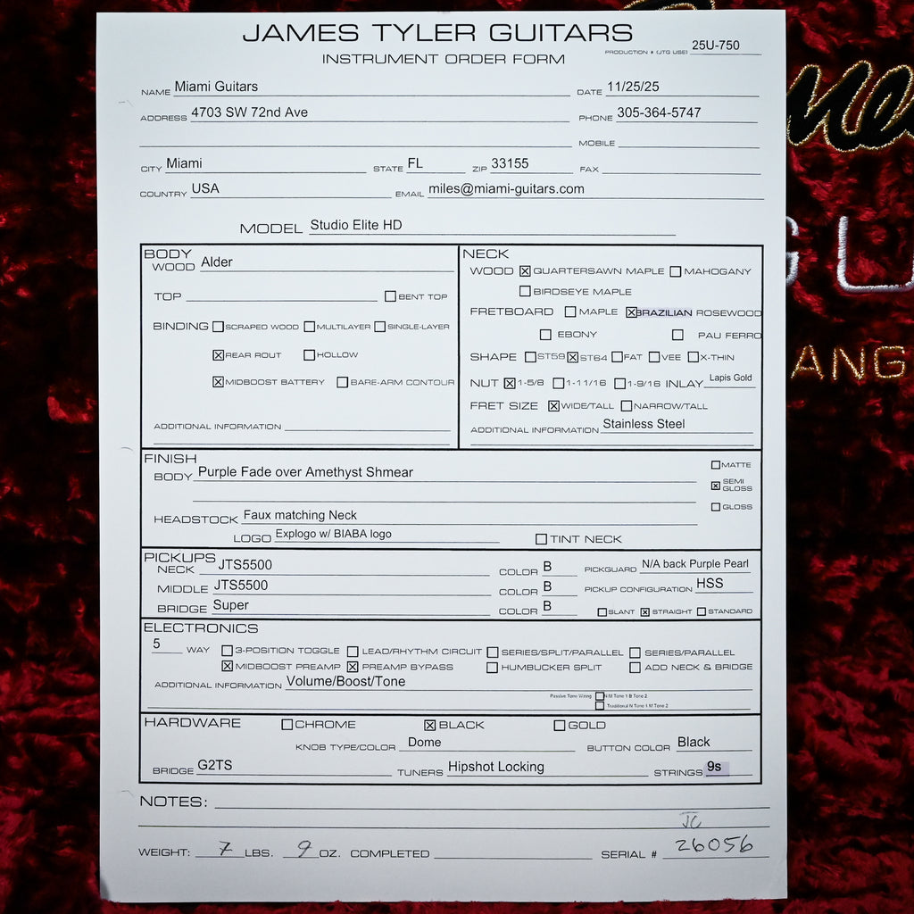 James Tyler Studio Elite HD w/ Brazilian Rosewood Fingerboard- Purple Fade Over Amethyst Shmear 2025 (26056)