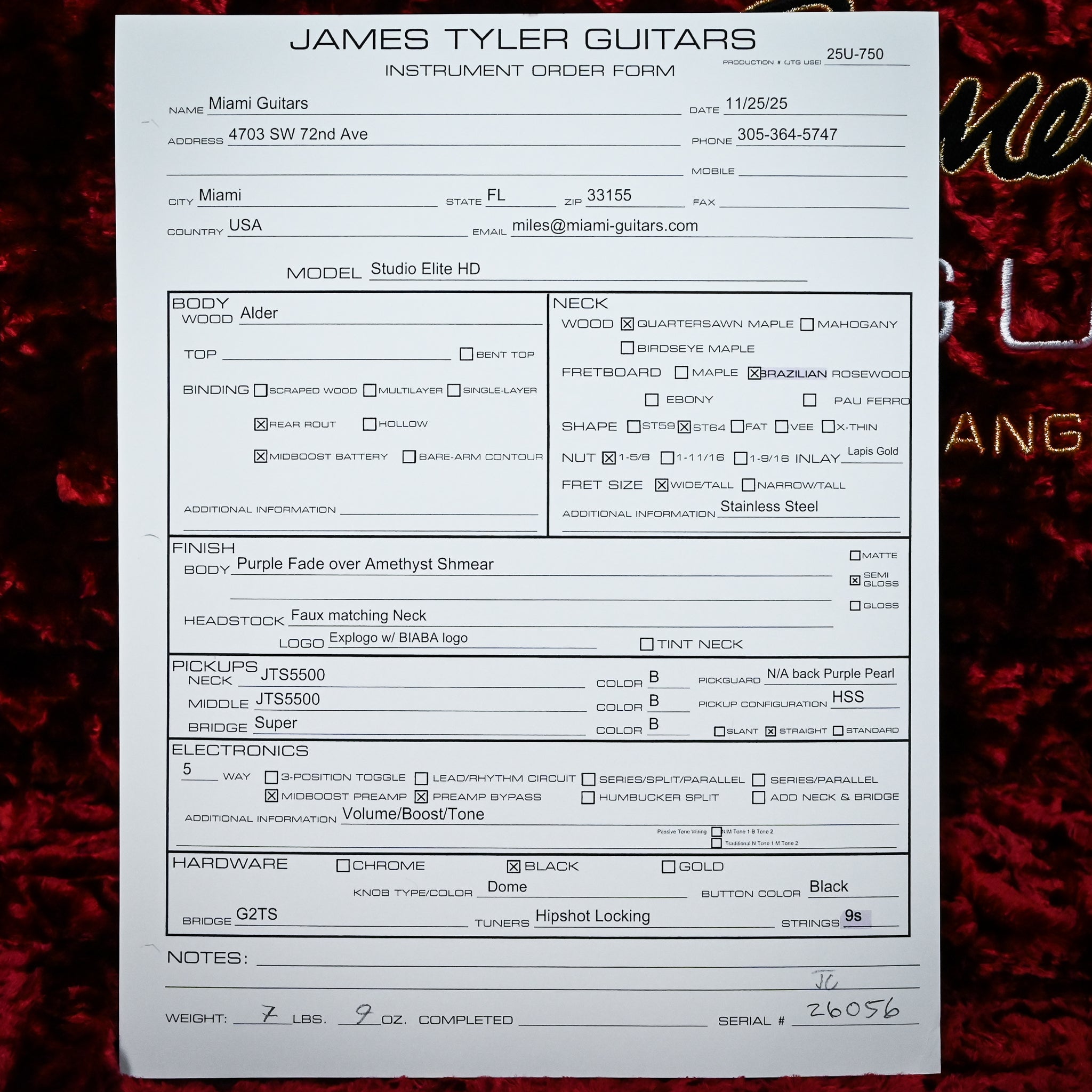 James Tyler Studio Elite HD w/ Brazilian Rosewood Fingerboard- Purple Fade Over Amethyst Shmear 2025 (26056)
