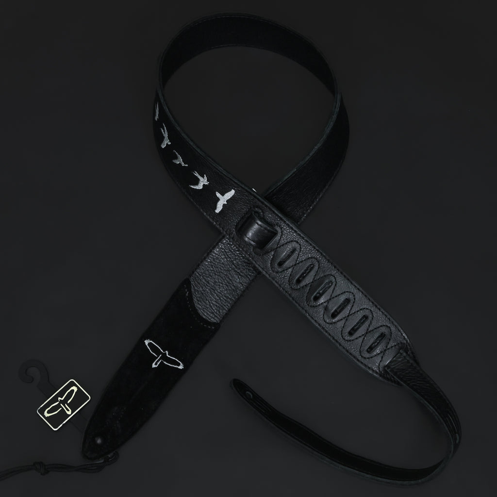 PRS Mark Lettieri Signed Premium Leather 2" Strap Embroidered Birds - Black