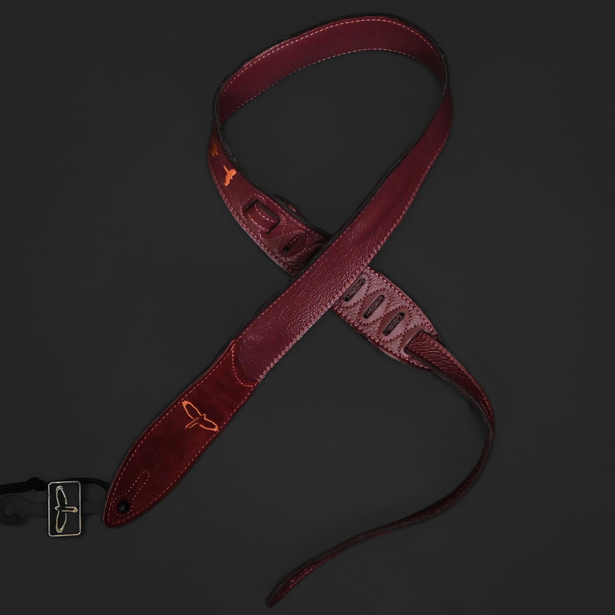 PRS Mark Lettieri Signed Premium Leather 2" Strap Embroidered Birds - Burgundy