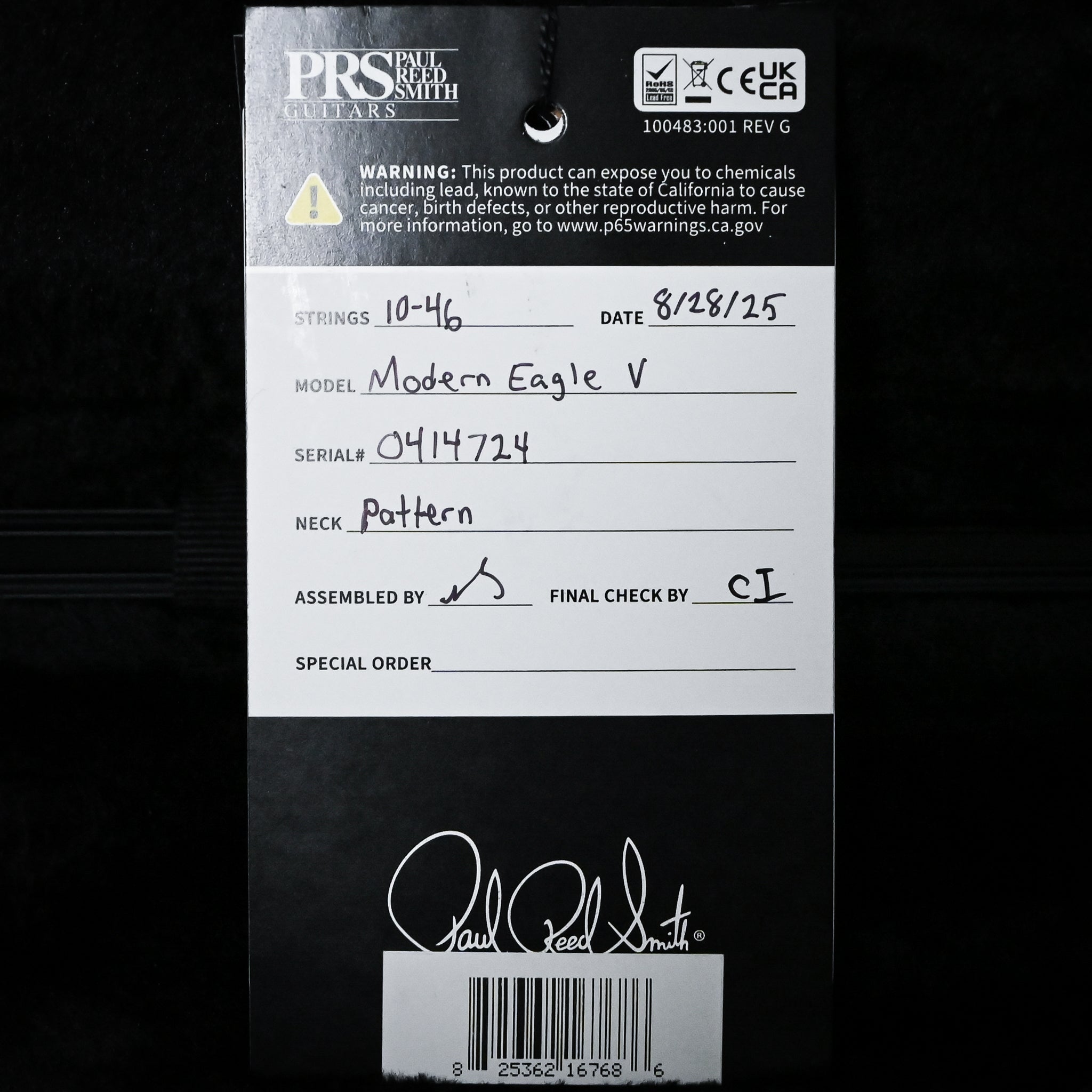 PRS Modern Eagle V Electric Guitar- Charcoal Burst 2025 (0414724)