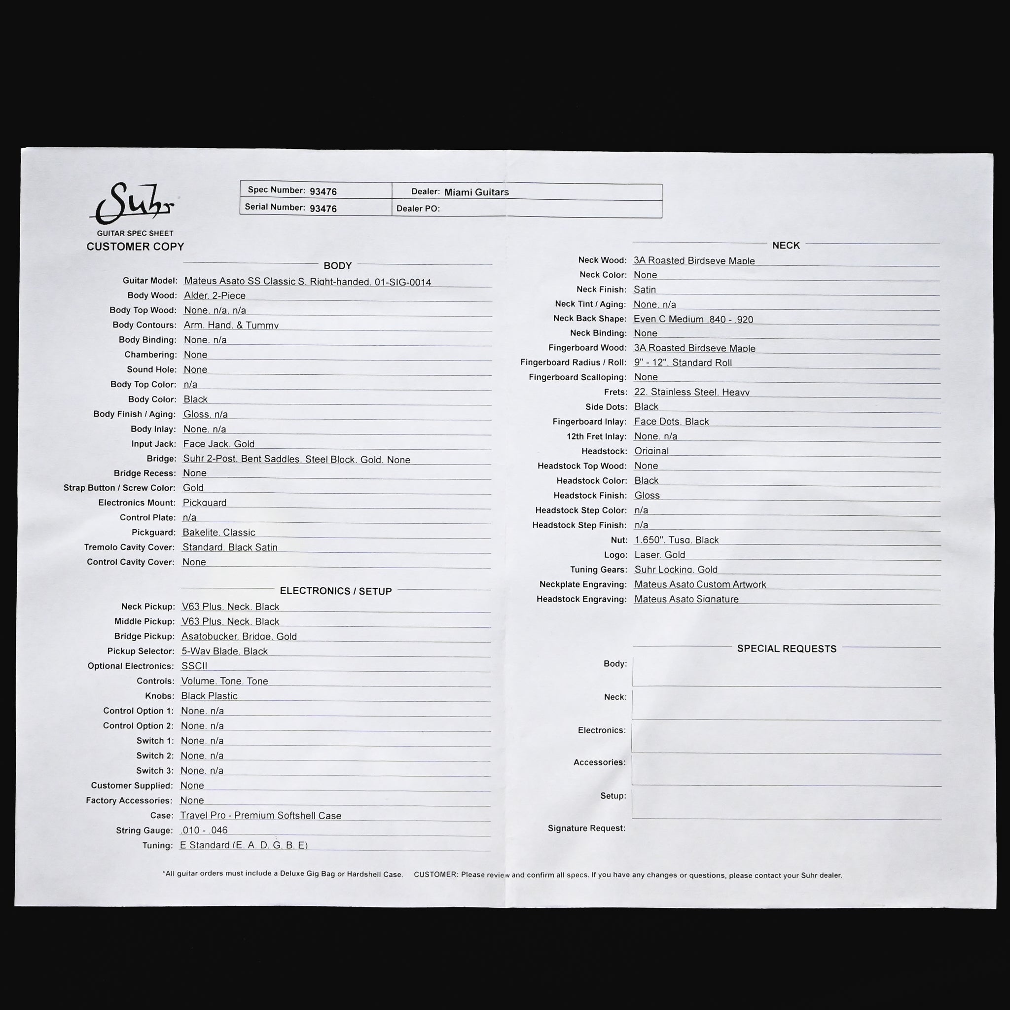 Suhr Mateus Asato Signature Series Classic S w/ Premium Softshell Case- Black 2026 (93476)
