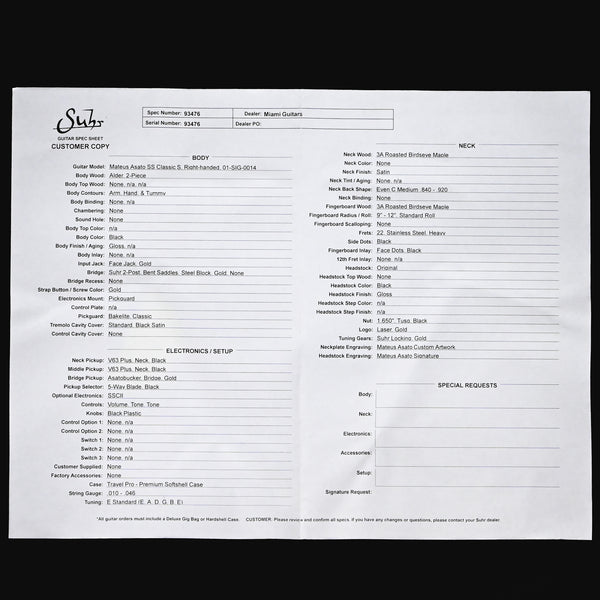 Suhr Mateus Asato Signature Series Classic S w/ Premium Softshell Case- Black 2026 (93476)