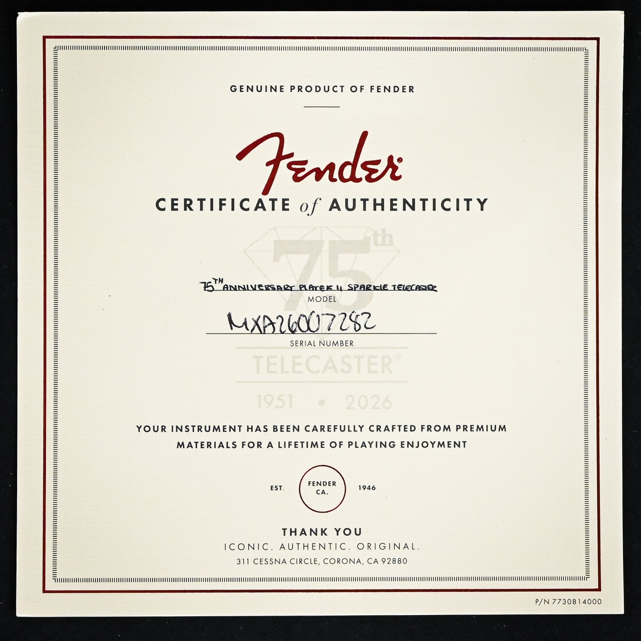 Fender 75th Anniversary Player II Sparkle Telecaster- Diamond Dust Sparkle 2026 (MXA26007282)