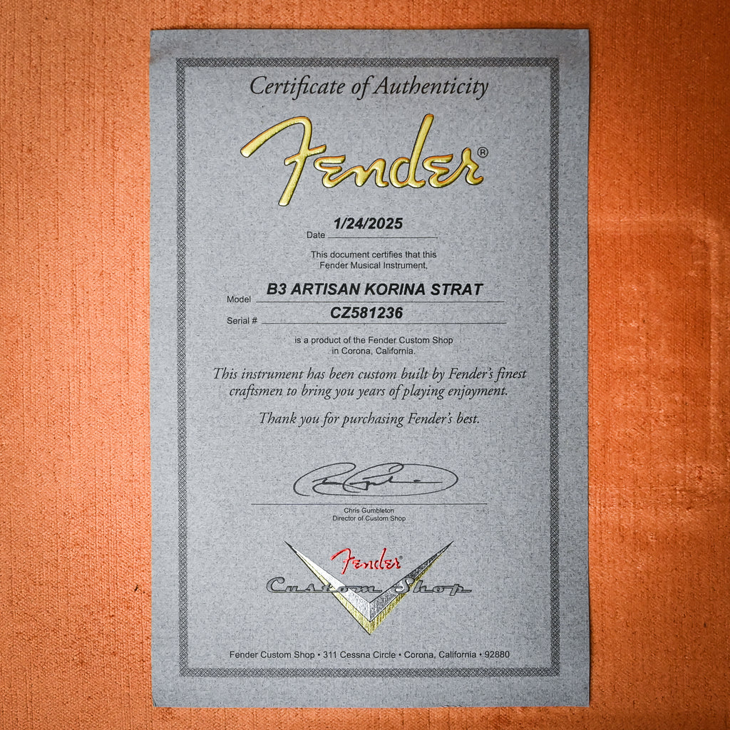 Fender Custom Shop Artisan Korina Stratocaster NOS- Chocolate 3 Tone Sunburst 2025 (CZ581236)