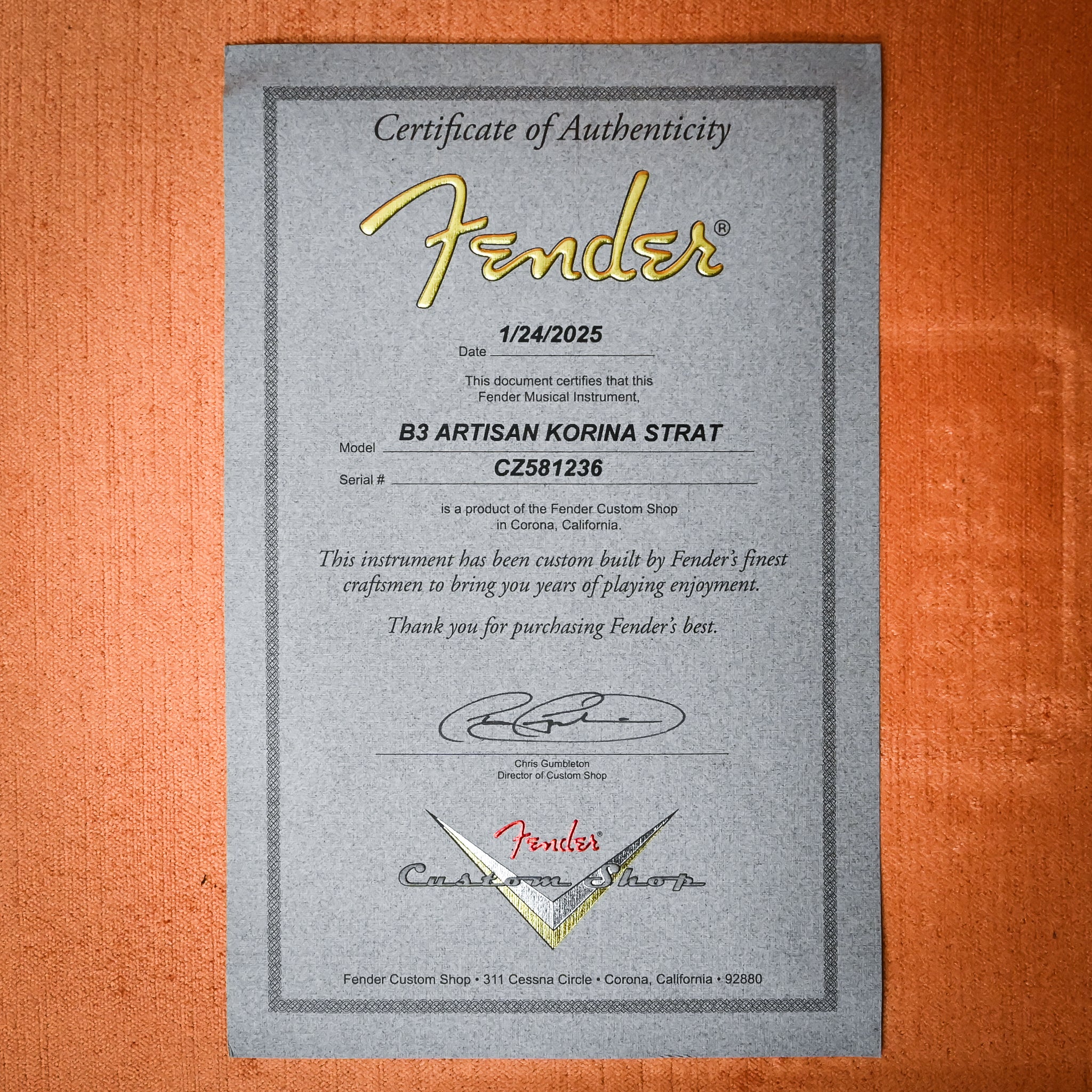 Fender Custom Shop Artisan Korina Stratocaster NOS- Chocolate 3 Tone Sunburst 2025 (CZ581236)