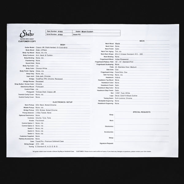 Suhr Classic JM w/ Tonepros TP6 Bridge- Olympic White 2026 (91562)