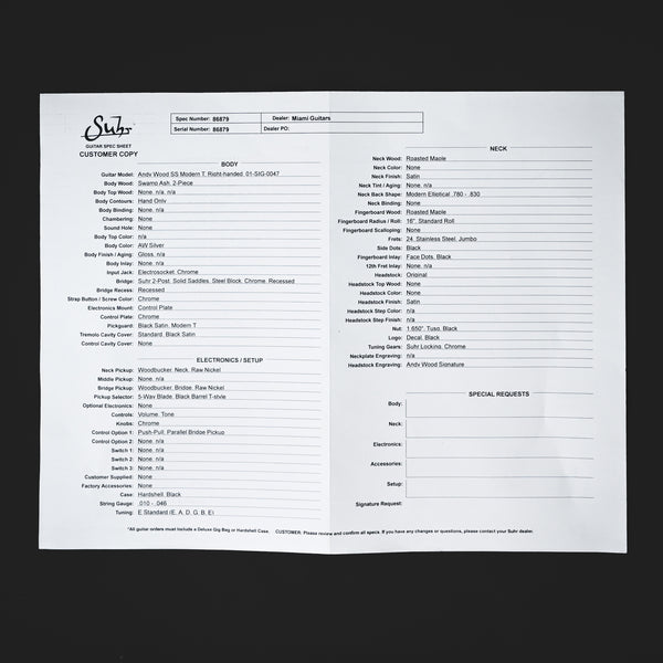 Suhr Andy Wood Signature Series Modern T HH Electric Guitar - AW Silver (86879)