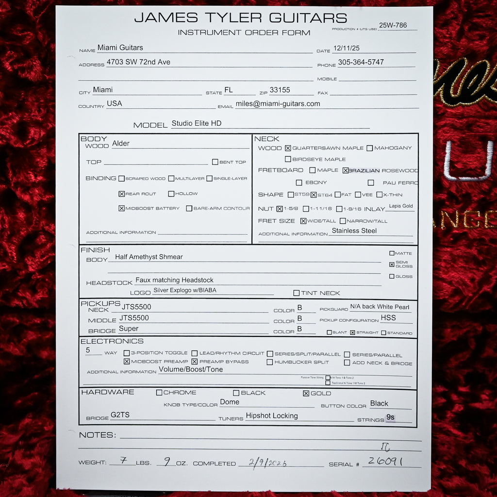 James Tyler Studio Elite HD w/ Brazilian Rosewood Fingerboard- Half Amethyst Shmear 2026 (26091)