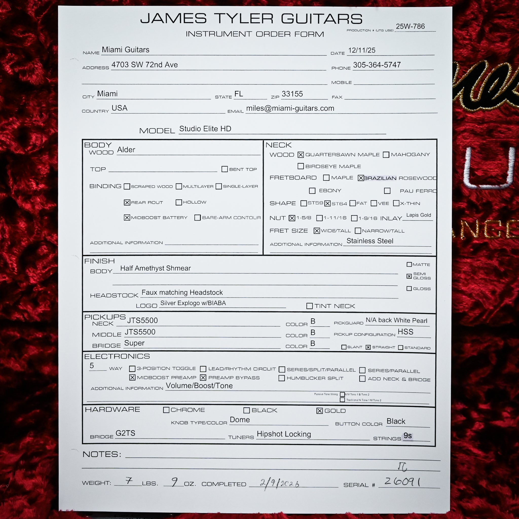 James Tyler Studio Elite HD w/ Brazilian Rosewood Fingerboard- Half Amethyst Shmear 2026 (26091)