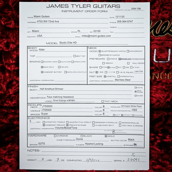 James Tyler Studio Elite HD w/ Brazilian Rosewood Fingerboard- Half Amethyst Shmear 2026 (26091)