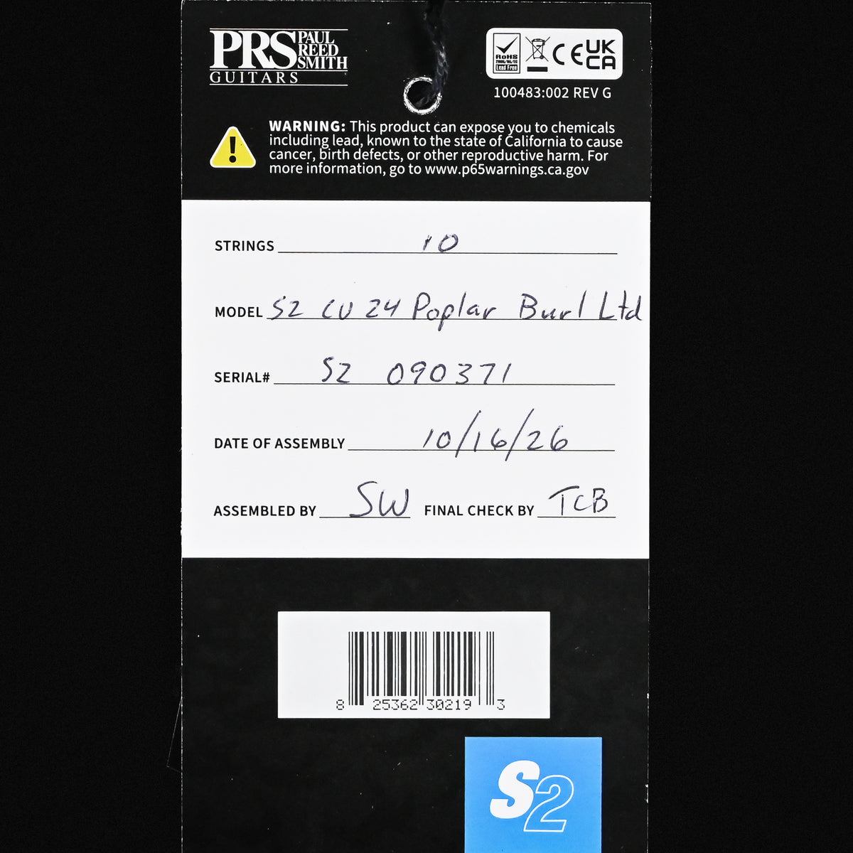 PRS Wood Library Select Limited S2 Custom 24 Poplar Burl- Black Gold Burst 2026 (S2090371)