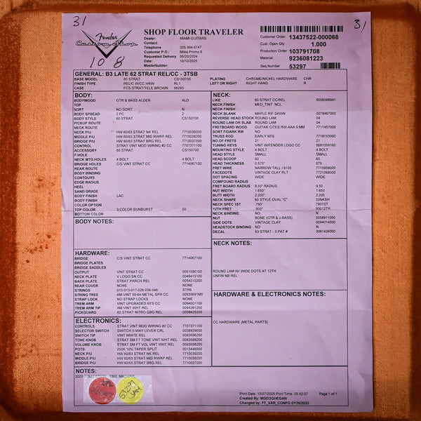 Fender Custom Shop Late-1962 Stratocaster Relic w/ Closet Classic Hardware- 3 Tone Sunburst 2025 (CZ588539)