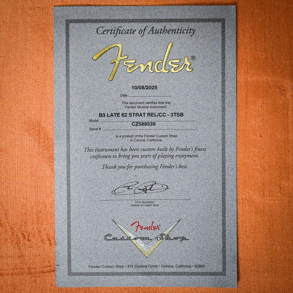 Fender Custom Shop Late-1962 Stratocaster Relic w/ Closet Classic Hardware- 3 Tone Sunburst 2025 (CZ588539)