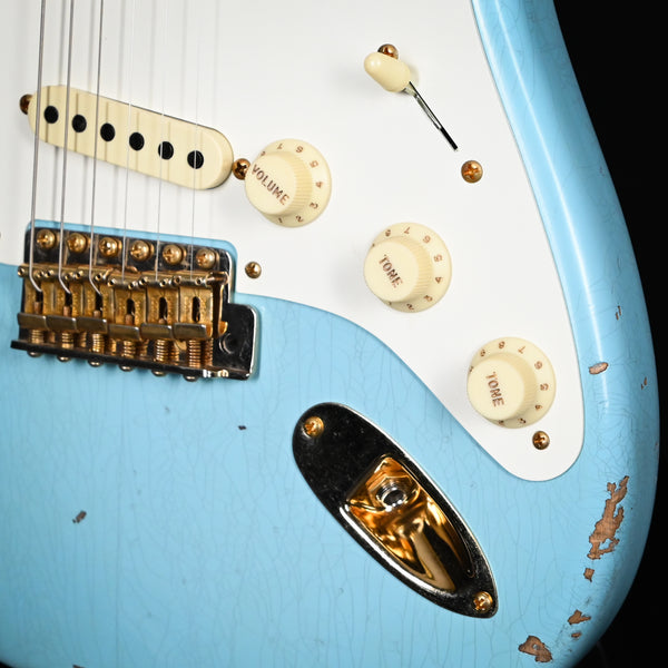 Fender Custom Shop Limited Edition '57 Stratocaster w/ Gold Hardware Relic- Faded Age Daphne Blue 2024 (CZ572026)