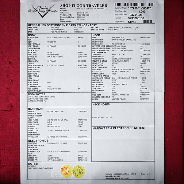 Fender Custom Shop Postmodern Precision Bass w/ Rosewood Neck- Aged Desert Sunset 2025 (XN18367)