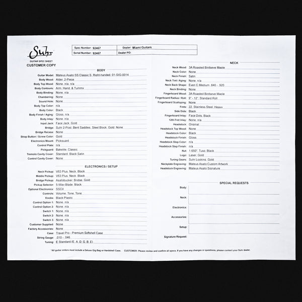 Suhr Mateus Asato Signature Series Classic S w/ Premium Softshell Case- Black 2026 (92467)