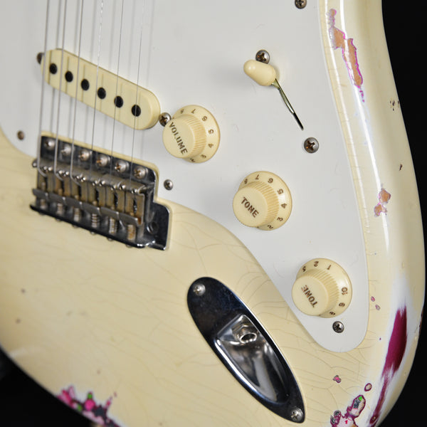 Fender Custom Shop 1957 / 57 Strat Heavy Relic Stratocaster Olympic White over Pink Paisley 2018 (CZ534773)